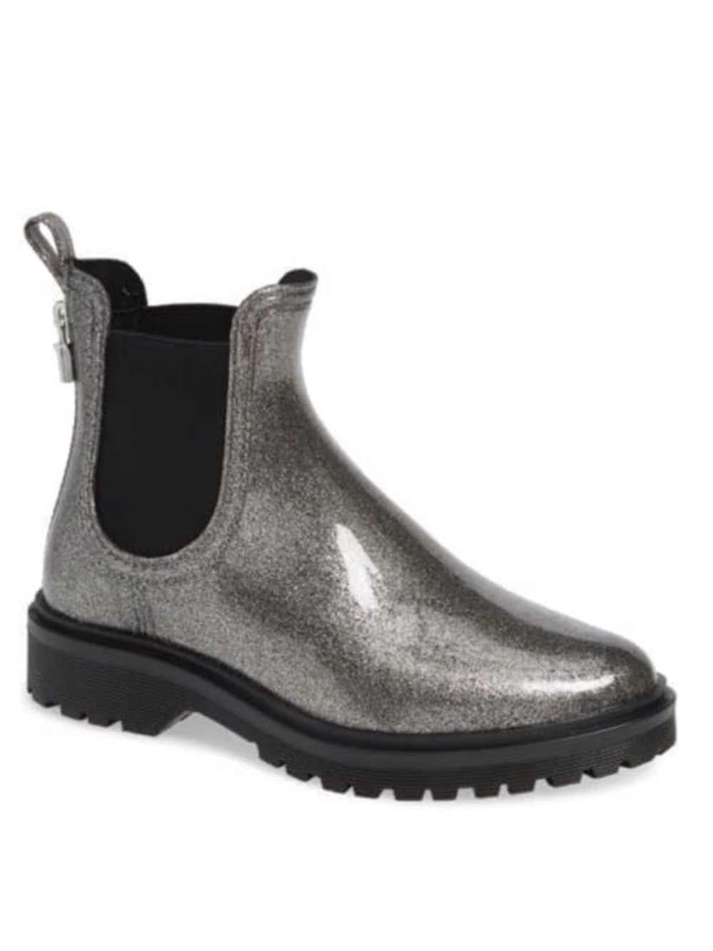 MICHAEL Michael Kors Silver Glitter Chelsea Ankle Rain Booties Size 8.5